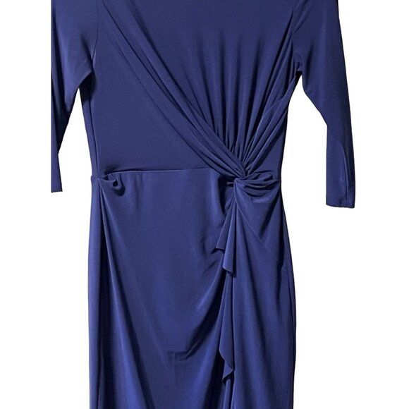 Lauren Ralph Lauren Long Sleeve Faux Wrap Round Neck Ruched Dress Size 6 Formal‎ - Picture 3 of 13